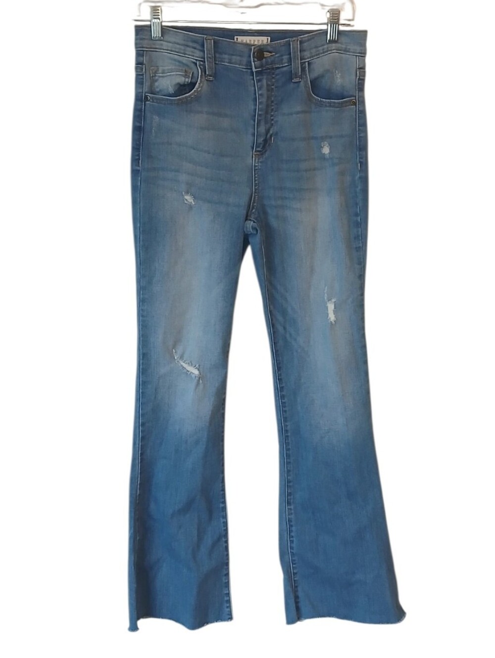 Harper Heritage High Rise Flare Distressed Jeans With Raw Hem Size 27
